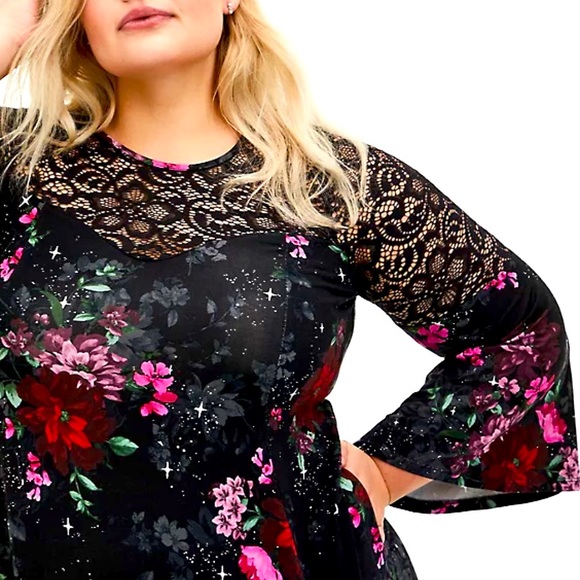 💔SOLD💔 LAST ONE! Torrid soft black floral dress 14/16 NWT - Picture 3 of 7